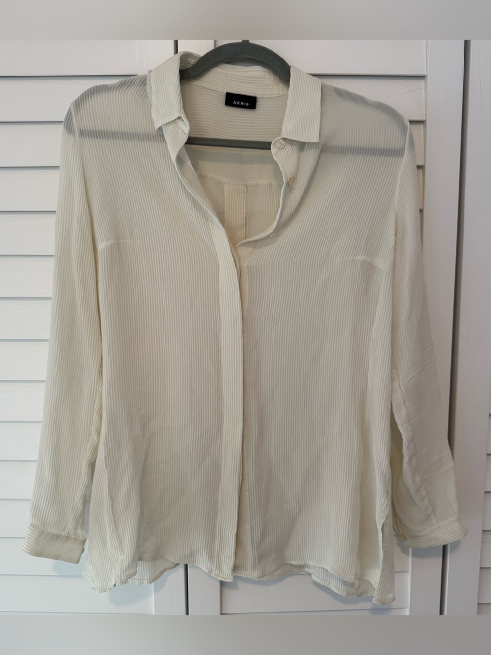Akris Black Label Cream Button-Down Blouse, Work, Business, Designer, Pleat